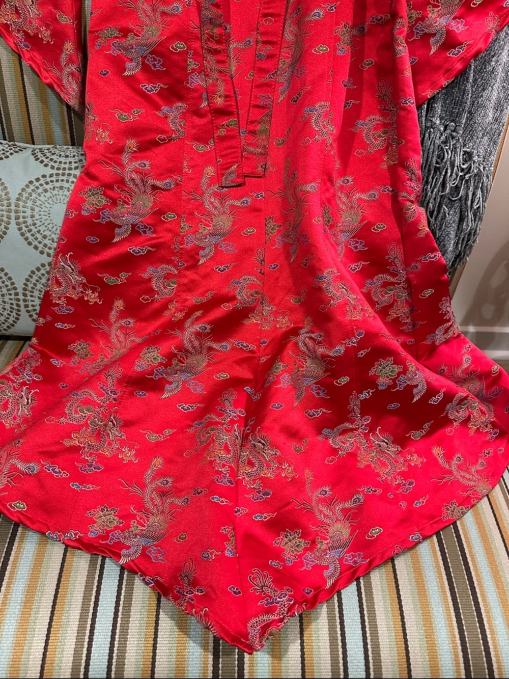 VINTAGE Lip Service Red Brocade Gothic Long Sleeve Dress with Black Accents - Picture 12 of 16